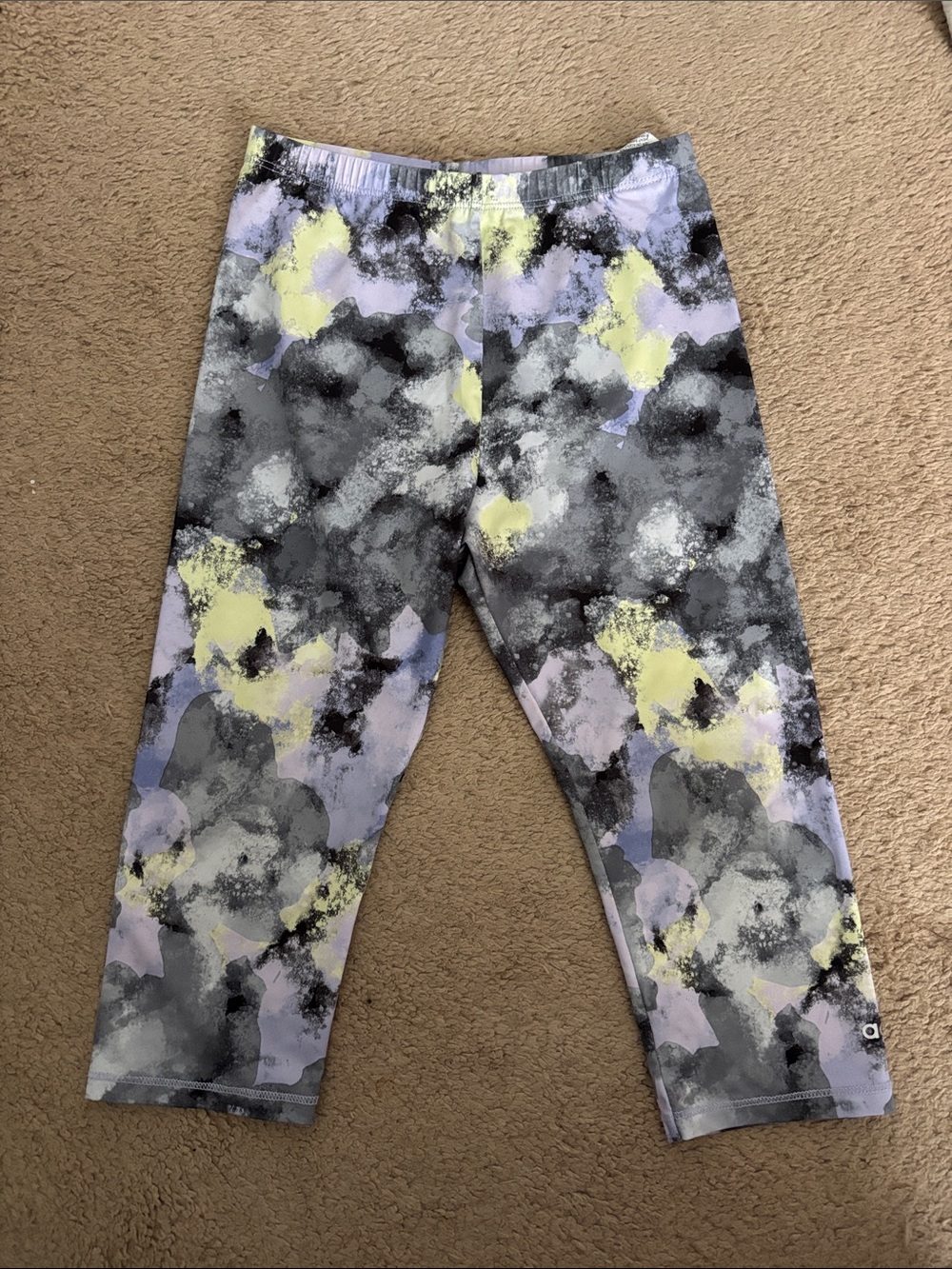 adidas Girls' Abstract Print Capri Leggings - Gray, Lavender & Yellow